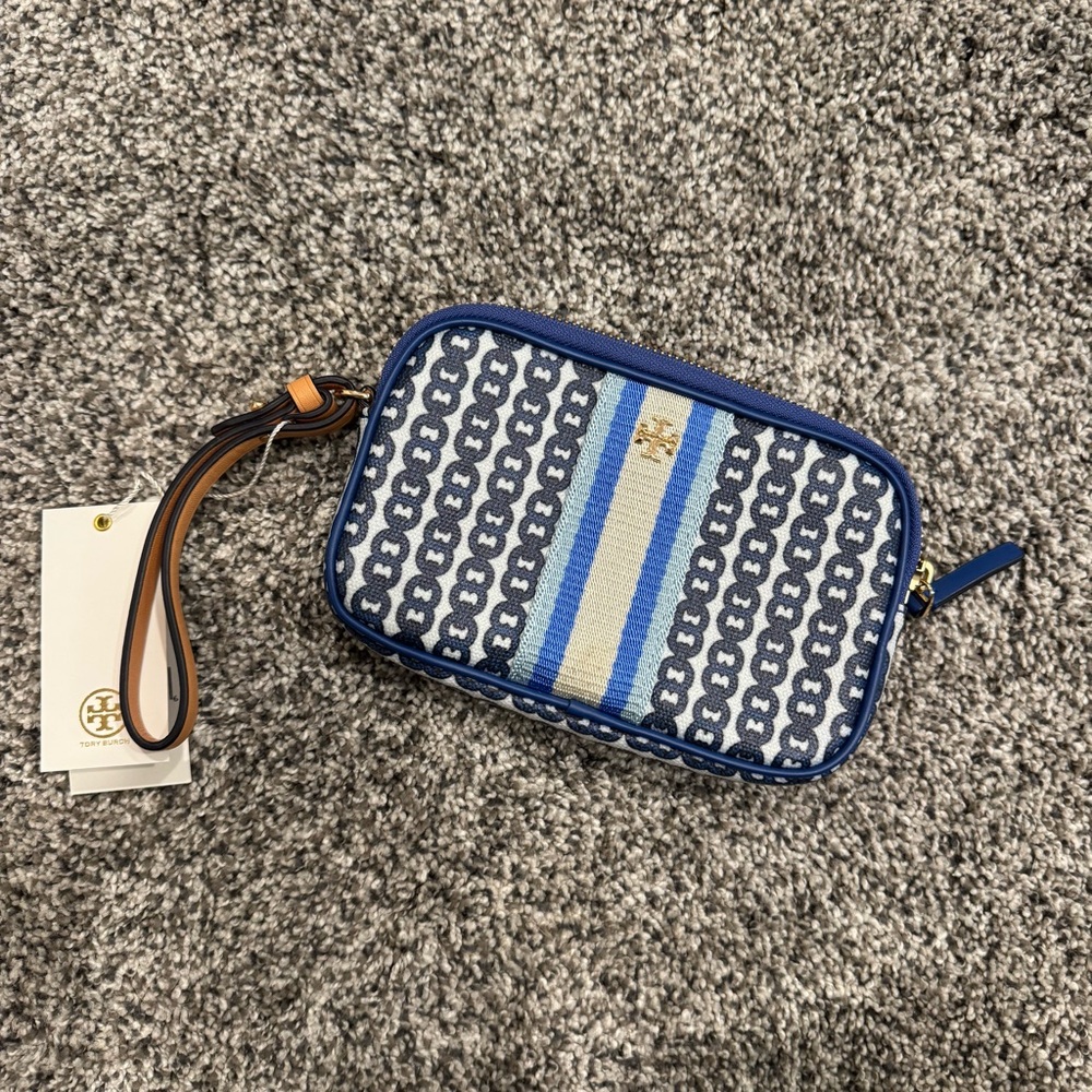 Tory Burch Bondi Blue Gemini Link Canvas Wristlet